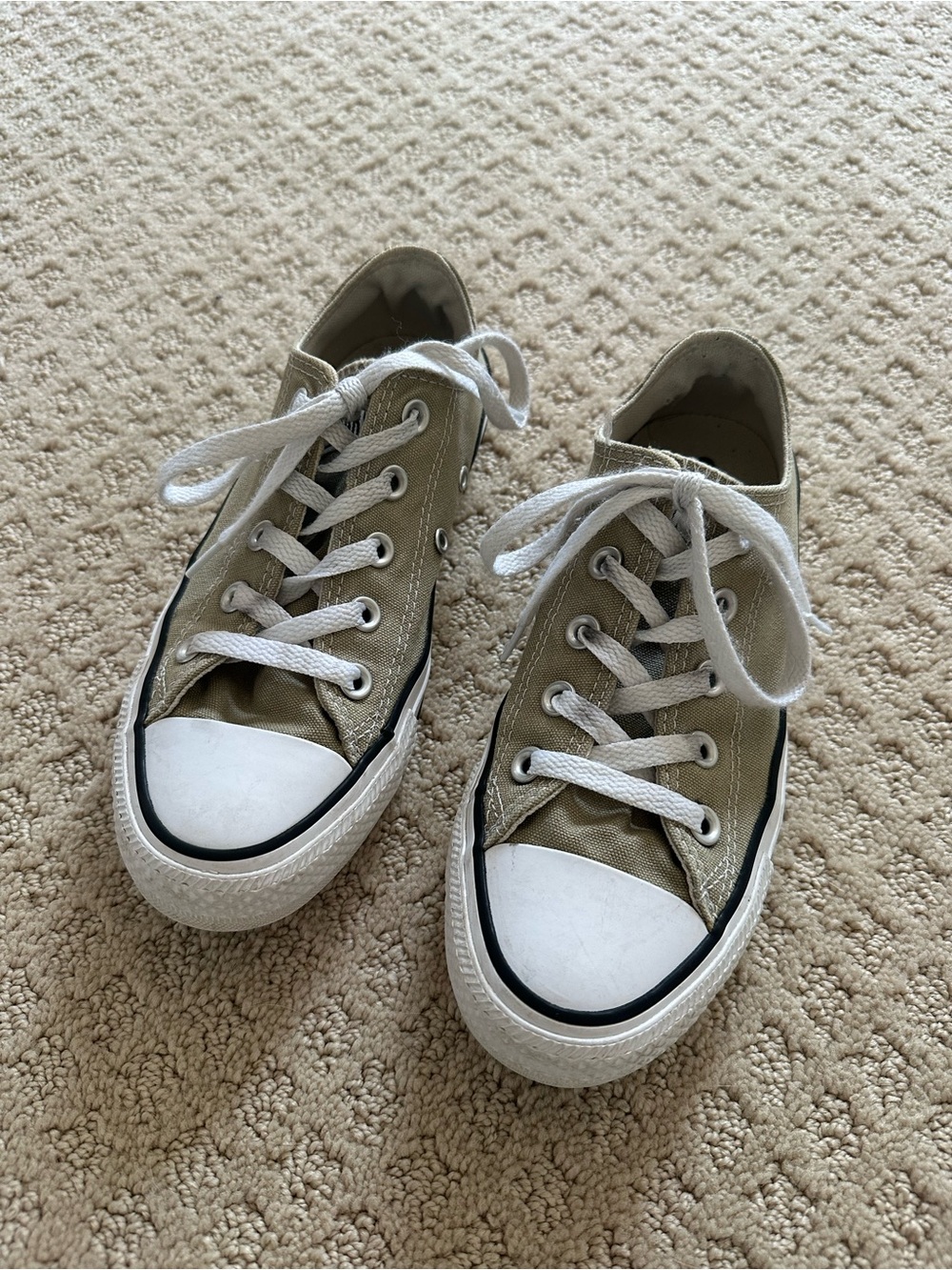 Converse Low-Top Canvas Sneakers in Olive Green and White